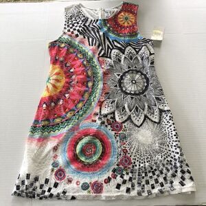 Flew De Lis Colorful Kaleidoscope Art To Wear Print Dress Sz L New A2975